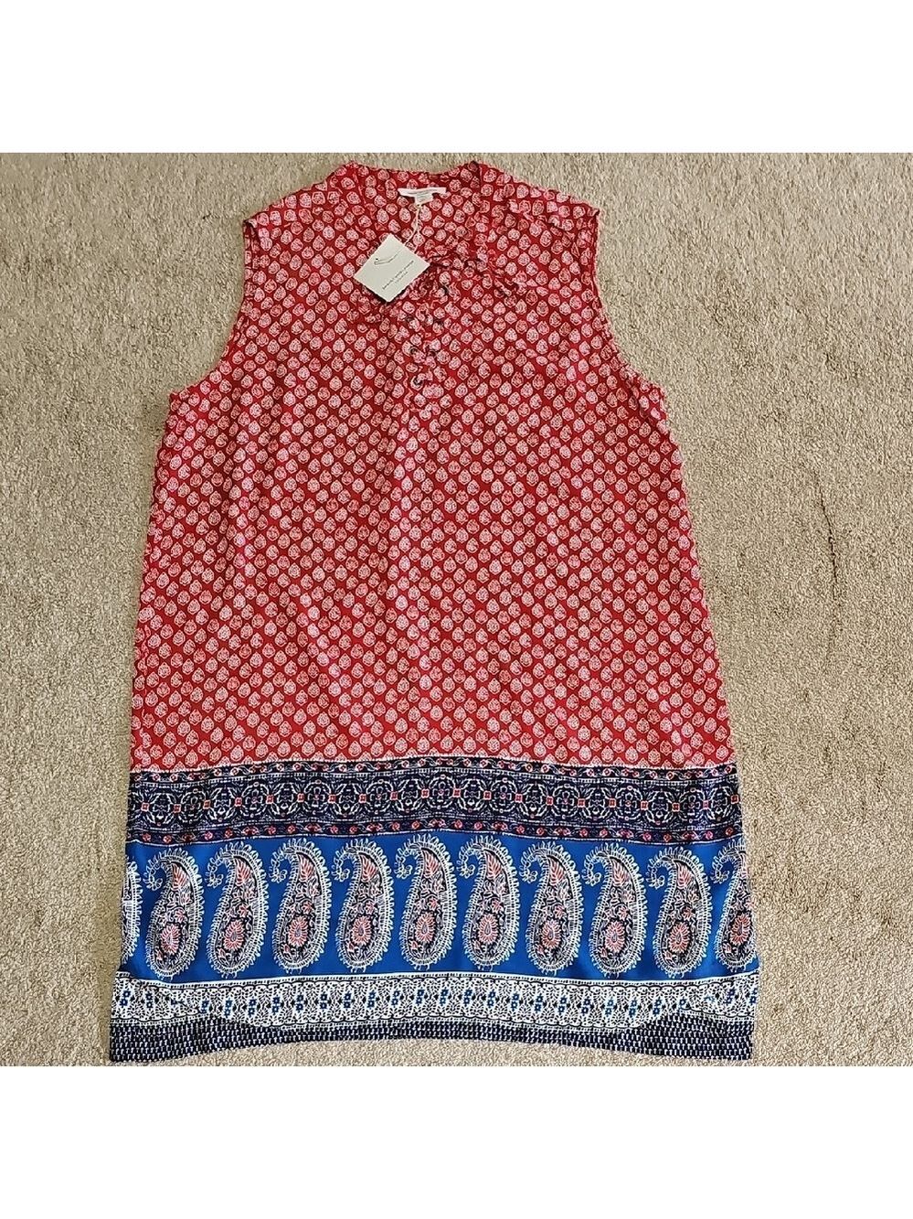 Beachlunchlounge Sleeveless Red and Blue Paisley Women's Dress